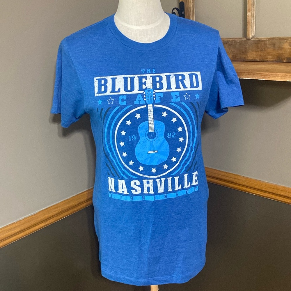 Tultex Nashville bluebird cafe blue and white short sleeve tee shirt size small